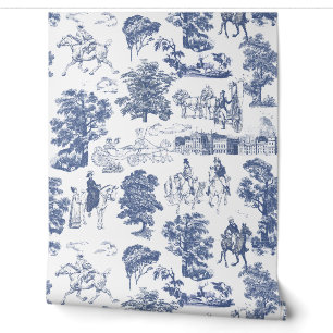 Papier Peint Fierté et Préjugés Chevaux Bleu Toile Bleu Blanc