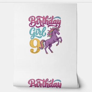 Papier Peint Fille d'anniversaire 9 Licorne Dessin de gravure v