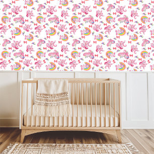 Papier Peint Fille Unicorne rose magique Arc-en-ciel