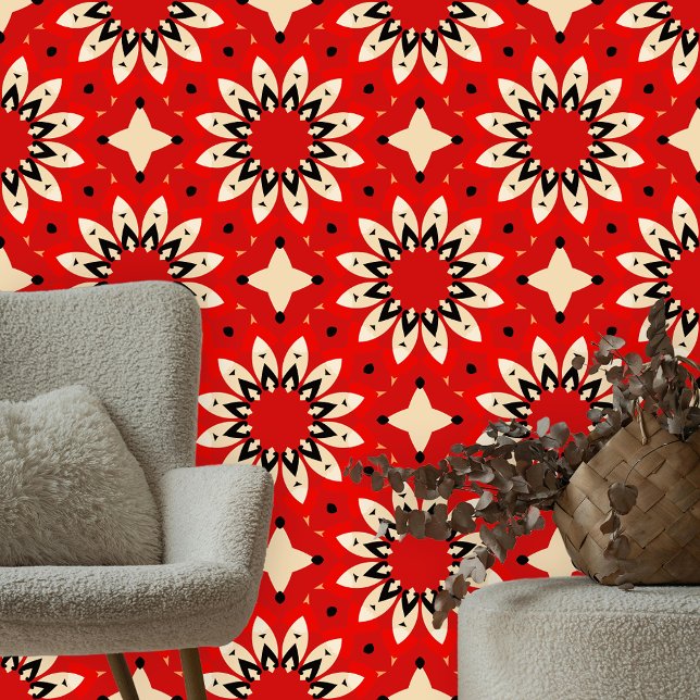 Papier Peint Flammes de mandala géométriques rouge beige noir (Créateur téléchargé)