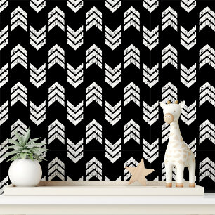 Papier Peint Flèches Chevron Texturées Modernes Blanches Et Noi