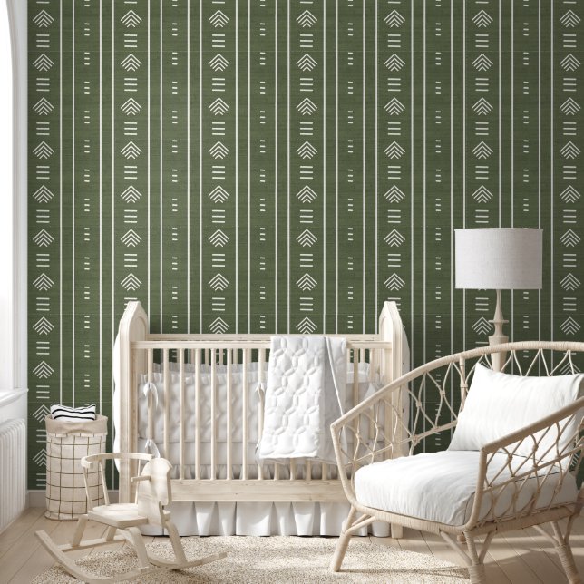 Papier Peint Flèches de tissu africain tendance moderne vert (Enfants)