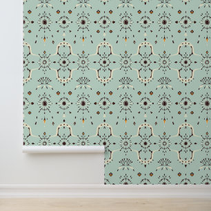 Papier Peint Fleur Art Déco : Motif Floral géométrique Mint