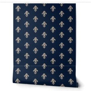 Papier Peint Fleur de Lis bleu marine vintage français médiéval