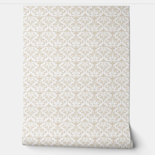 Papier Peint Fleur de Lis Motif Élégant Beige Vintage (Déroulement)