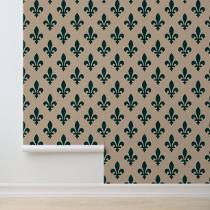 Papier Peint Fleur de Lis Motif, Royal French Green on Cream