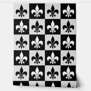 Papier Peint Fleur-de-Lis Noir Blanc