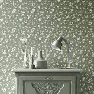 Papier Peint Fleur Ditsy Florale Vert Sauge Cottagecore Neutre