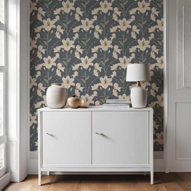 Papier Peint Fleur florale géométrique bleu gris Motif (Créateur téléchargé)