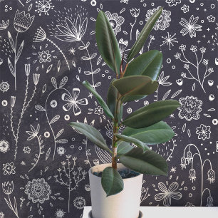 Papier Peint Fleur foncée sur tableau noir gris botanique