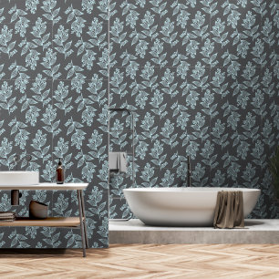 Papier Peint Fleur noire Motif Botanique gris floral foncé