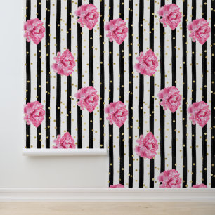 Papier Peint Fleur noire verticale et Confetti or