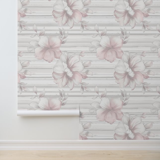 Papier Peint Fleur romantique rose pastel fleur horizontale (Application)