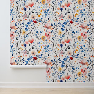 Papier Peint Fleur sauvage bleu et blanc