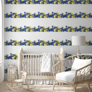 Papier Peint Fleur sauvage Floral Marine Bleu Jaune Jardin thèm