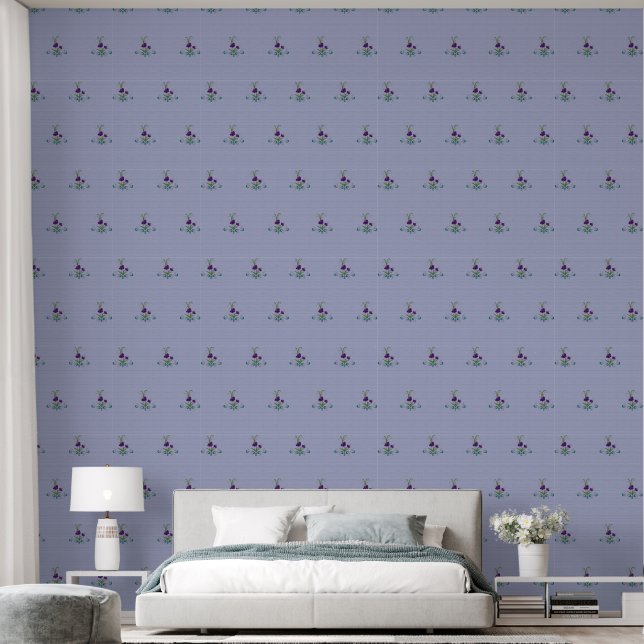 Papier Peint Fleur violette joueuse avec des persiennes Turquoi (Chambre à coucher)