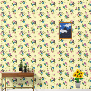 Papier Peint Fleurs Abstraites ditsy sur Arrière - plan jaune c