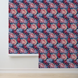 Papier Peint Fleurs bleues et roses
