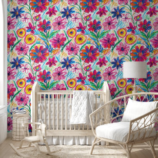 Papier Peint Fleurs colorées Crayon Motif sans couture
