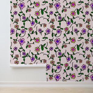 Papier Peint Fleurs colorées, Motif Floral, Verdure, Boho