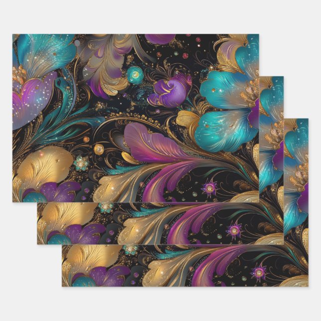 Papier peint Fleurs complexes violet (Lot)