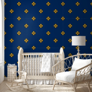 Papier Peint Fleurs Crucifères d'or sur le bleu profond