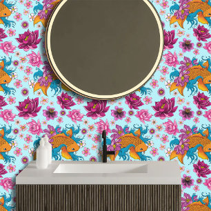 Papier Peint Fleurs de cerisiers de Lotus Koi Fish