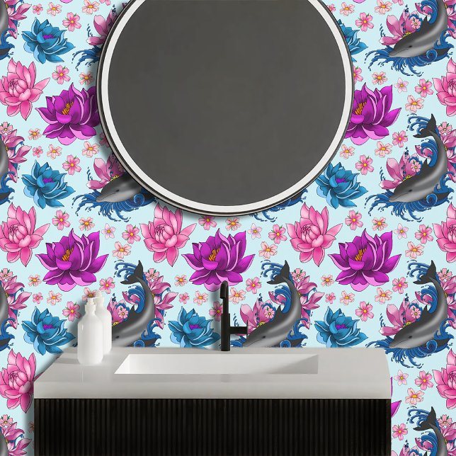 Papier Peint Fleurs de dauphin Lotus Fleurs de cerisiers (Créateur téléchargé)