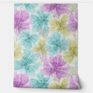 Papier Peint Fleurs de Fée Pastel et souffle de bébé blanc