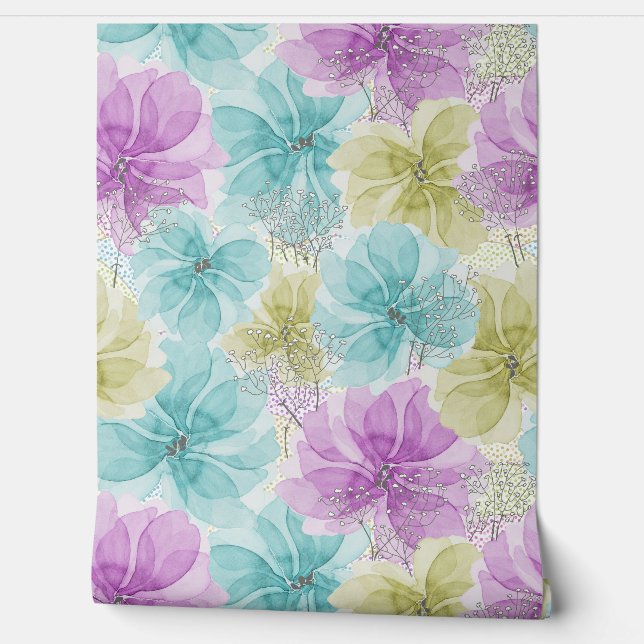 Papier Peint Fleurs de Fée Pastel et souffle de bébé blanc (Déroulement)