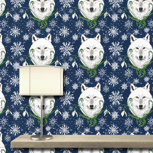 Papier Peint Fleurs de neige du Loup arctique blanc