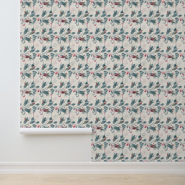 Papier Peint Fleurs de Noël Aquarelle verte (Application)