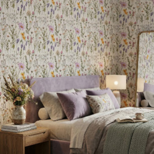 Papier Peint Fleurs de Prairie Sauvage Vintage à l'Aquarelle