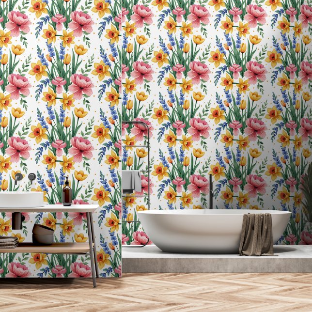 Papier Peint Fleurs de printemps modernes (Salle de bain)