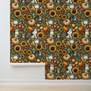 Papier Peint Fleurs de soleil, chats et lanceurs de café sauvag