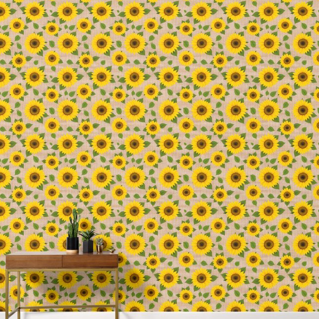 Papier Peint Fleurs de soleil sur Burlap (Couloir)