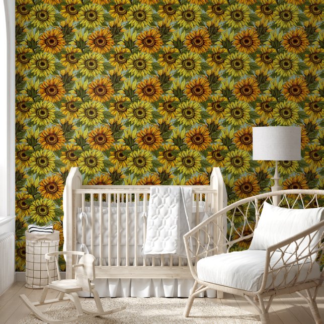Papier Peint Fleurs de soleil sur Sage Arrière - plan Foliage O (Enfants)
