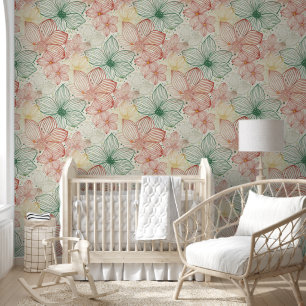 Papier Peint Fleurs délicates - art de ligne sans couture motif