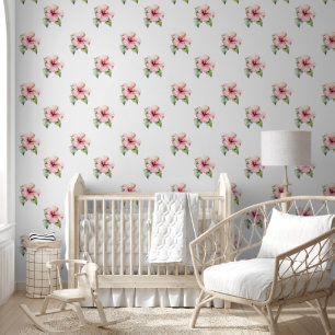 Papier Peint Fleurs d'Hibiscus rose pâle tropicale