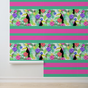 Papier Peint Fleurs d'oiseaux tropicaux exotiques