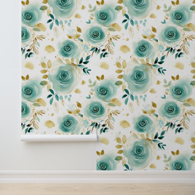 Papier Peint Fleurs d'or vert blanc (Application)