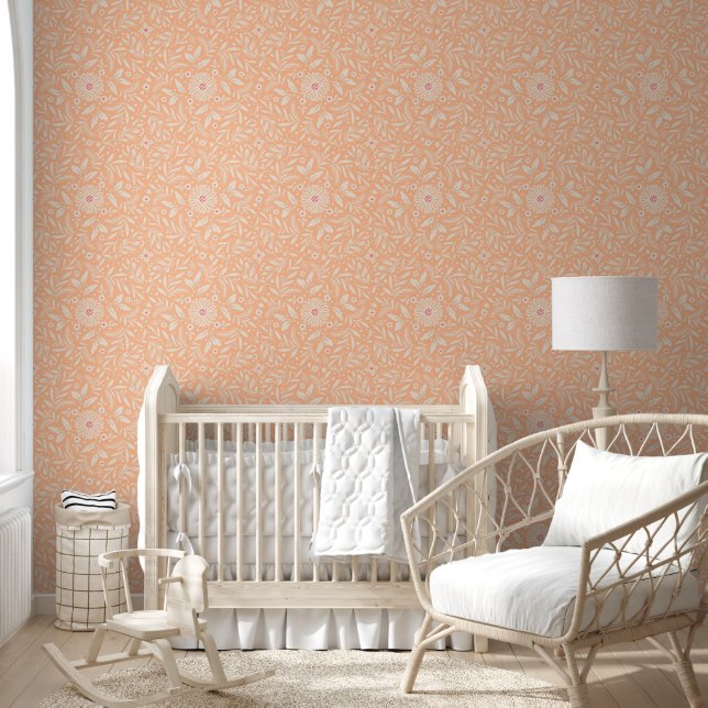 Papier Peint Fleurs et feuilles, couleur pêche (Enfants)