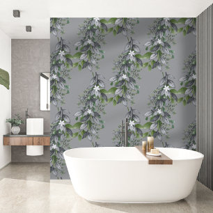 Papier Peint Fleurs et feuilles suspendues fantaisistes gris