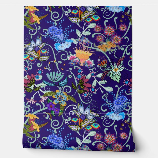 Papier Peint Fleurs Fairyland Bleues Bleues Belles (Déroulement)