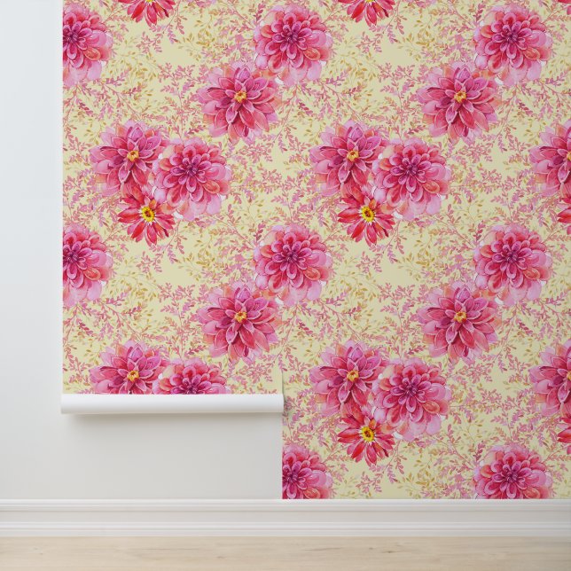 Papier Peint Fleurs florales d'or rose sur crème (Application)