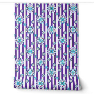 Papier Peint Fleurs moisissures violettes et turquoise sur band