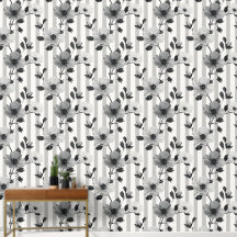 Fleurs noires et blanches sur lignes verticales Mo