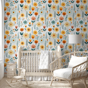 Papier Peint Fleurs orange Motif coloré