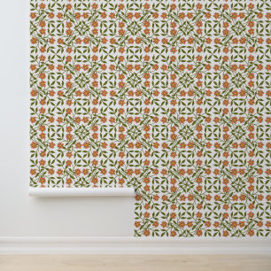 Papier Peint Fleurs orange, Motif Floral, Verdure, Boho
