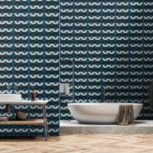 Papier Peint fleurs papillon bandes horizontales sur moody bleu